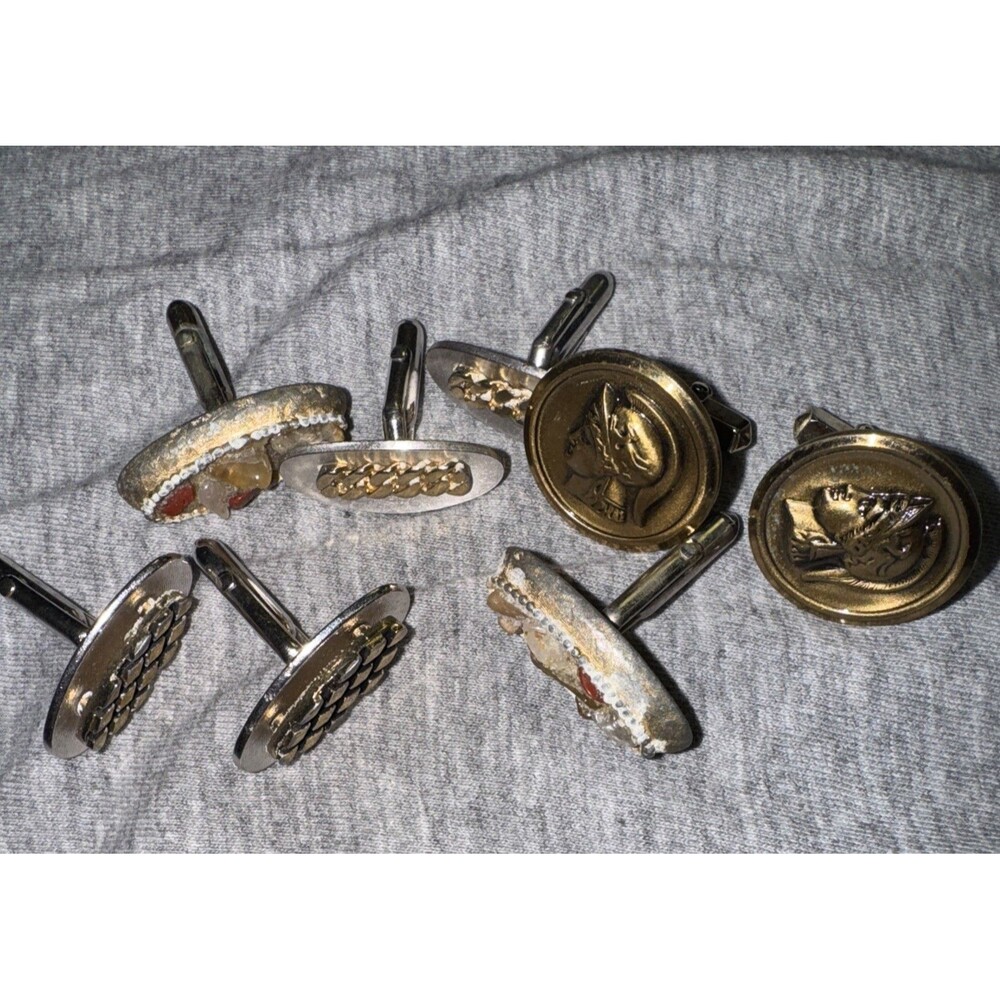 Vintage Swank Cuff Links Lot Of 4 Pair Roman Gemstone Silver Goldtone